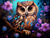 5D Diamond Painting Purple Flower Brown Owl Kit