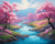 5D Diamond Painting Blue River Cherry Trees Kit