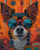 5D Diamond Painting Abstract Orange Sunglasses Dog Kit