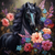 5D Diamond Painting Blue Muzzle Black Stallion in Flowers Kit