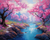5D Diamond Painting Blue Brook and Pink Flower Trees Kit
