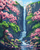 5D Diamond Painting Waterfall and Pink Flowers Kit