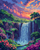 5D Diamond Painting Sunset Waterfalls and Flowers Kit