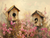 5D Diamond Painting Pink Flowers and Two Birdhouses Kit