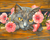 5D Diamond Painting Pink Flower Gray Cat Kit