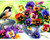 5D Diamond Painting Bird by the Pansies Kit