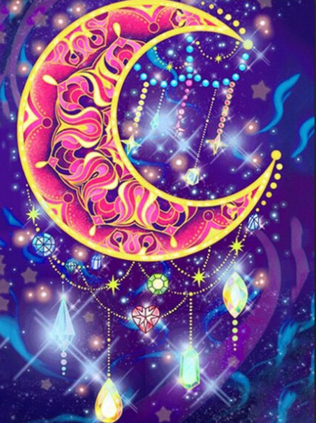 5D Diamond Painting Abstract Crescent Moon and Palms Kit