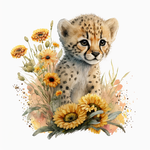 5D Diamond Painting Sunflower Cheetah Cub Kit - Bonanza Marketplace
