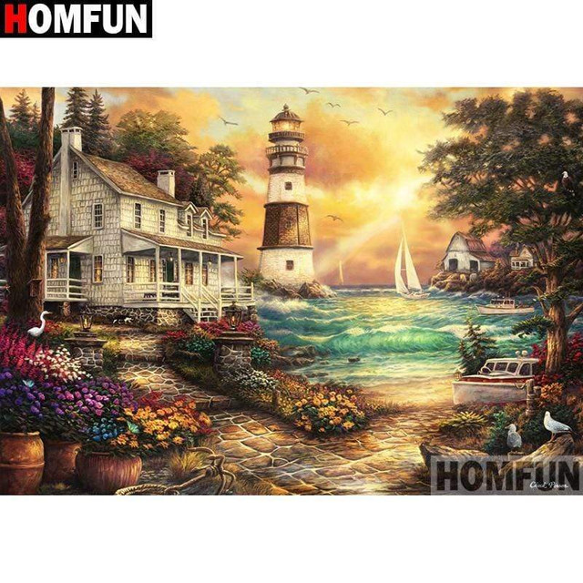 5D Diamond Painting House and Lighthouse by the Sea Kit