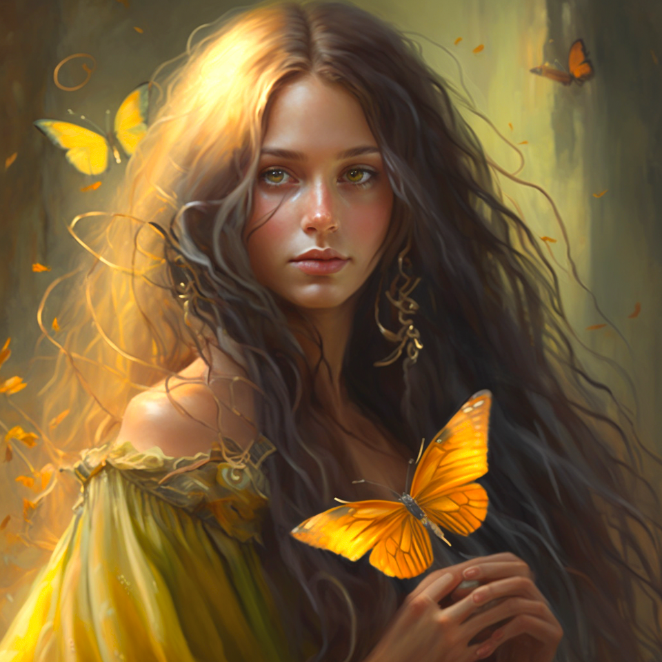 5D Diamond Painting Brown Hair Yellow Butterfly Girl Kit - Bonanza ...