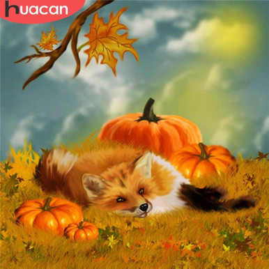 5D Diamond Painting Fox by the Pumpkins Kit