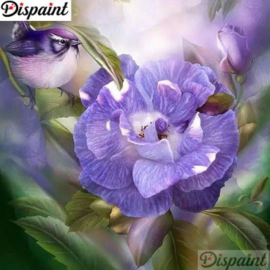 5D Diamond Painting Abstract Cat and Purple Flower Kit