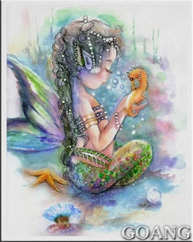 5D Diamond Painting Sea Horse and Little Girl Mermaid Kit