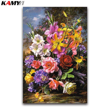 5D Diamond Painting Country House Flower Bouquet Kit