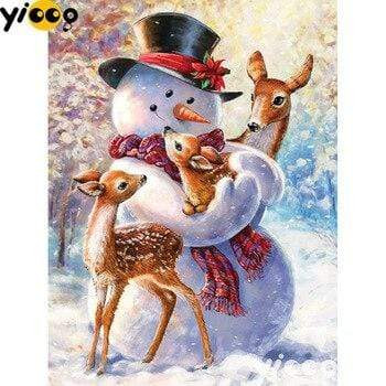 5D Diamond Painting Snowman & His Deer Friends Kit