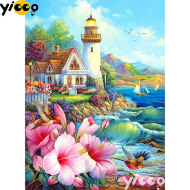 5D Diamond Painting Beach Camping by the Lighthouse Kit - Bonanza  Marketplace