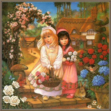 5D Diamond Painting Two Little Girls and Roses Kit - Bonanza Marketplace