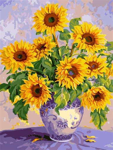 5D Diamond Painting Blue Delft Vase of Sunflowers Kit