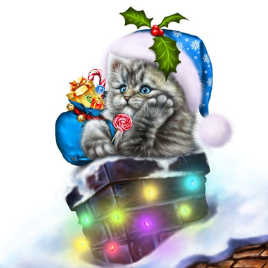 5D Diamond Painting Christmas Kitten in a Chimney Kit - Bonanza Marketplace