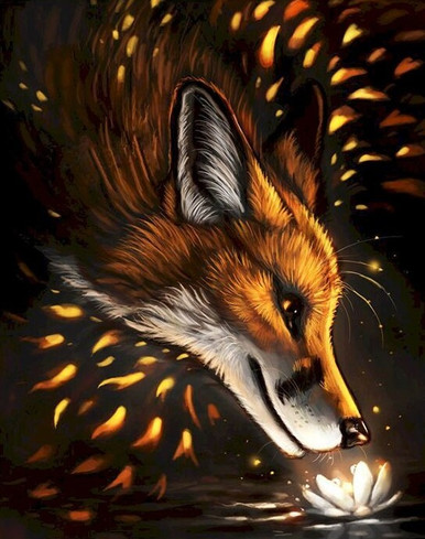 5D Diamond Painting Glowing Wolf and Flowers Kit - Bonanza Marketplace