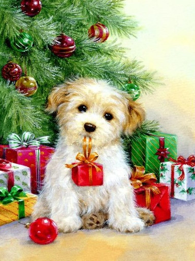 5D Diamond Painting Christmas Present Puppy Kit - Bonanza Marketplace