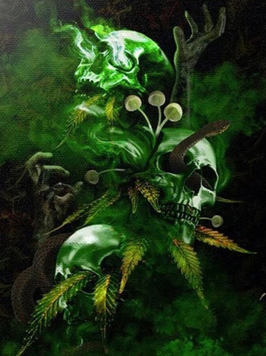 5D Diamond Painting Green Skulls and Leaves Abstract Kit - Bonanza ...