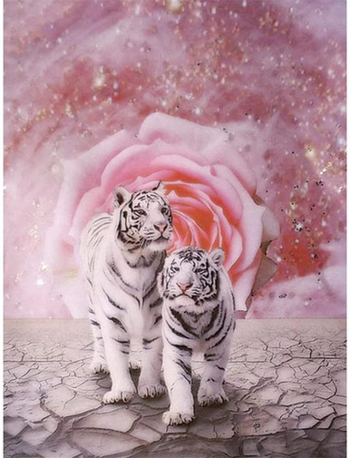 Tiger Pink Flowers - diamond Painting - DiamondByNumbers - Diamond