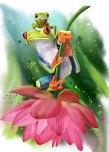 5D Diamond Painting Two Frogs on a Flower Kit - Bonanza Marketplace