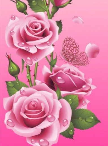 5D Diamond Painting Pink Roses and Water Droplets Kit