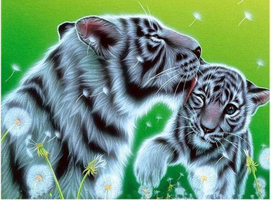 5D Diamond Painting Three White Tiger Cub Moon Kit