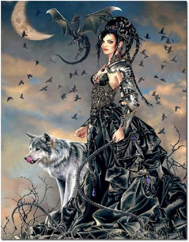 5D Diamond Painting Black Dress Wolf Warrior Woman Kit - Bonanza ...