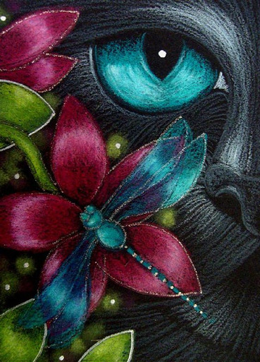 5D Diamond Painting Teal Eye Cat & Dragonfly Kit - Bonanza Marketplace