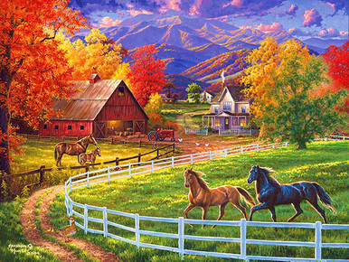 Collection D'Art Horses in The Meadow Kit & Frame Diamond Painting