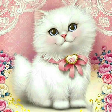 5D Diamond Painting Fluffy Kitty Heart Bow Kit
