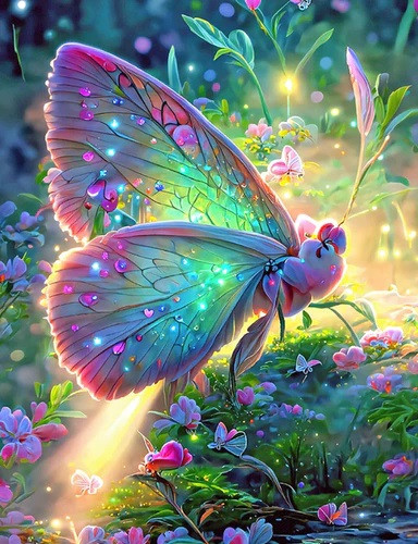 5D Diamond Painting Green and Pink Glow Butterfly Kit - Bonanza Marketplace