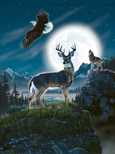 5D Diamond Painting Eagle, Buck, and Wolf Moon Kit - Bonanza Marketplace