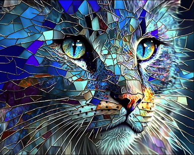 5D Diamond Painting Dark Blue Shattered Cat Face Kit - Bonanza Marketplace