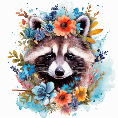 5D Diamond Painting Flower Crown Raccoon Watercolor Kit - Bonanza  Marketplace