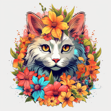 5D Diamond Painting Cat in the Pink and Blue Flowers Kit - Bonanza  Marketplace