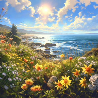 5D Diamond Painting Ocean View Flowers Kit - Bonanza Marketplace