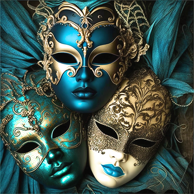 5D Diamond Painting Three Teal and Gold Masks Kit - Bonanza Marketplace