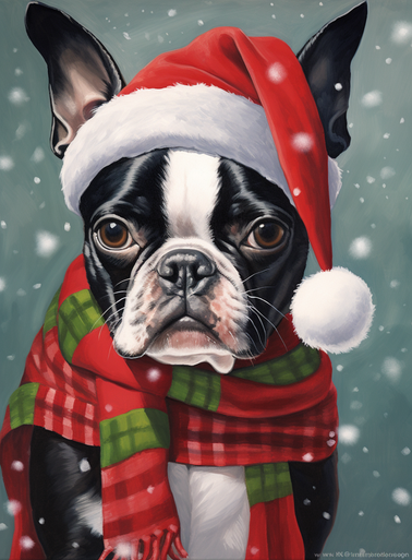 5D Diamond Painting Red and Green Scarf Boston Terrier Kit - Bonanza ...
