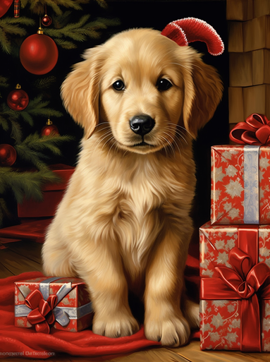 5D Diamond Painting Red and Silver Presents Puppy Kit - Bonanza Marketplace