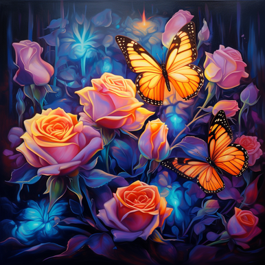 5D Diamond Painting Light Pink Roses and Butterflies Kit