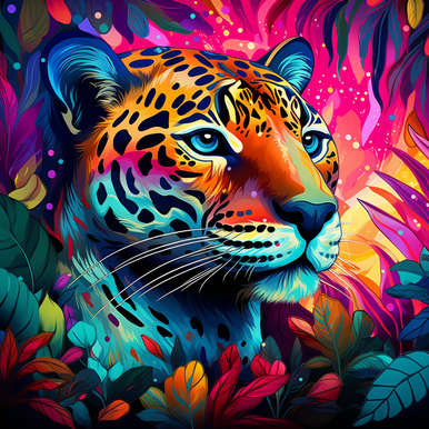 5D Diamond Painting Colorful Jaguar in the Jungle Kit - Bonanza Marketplace