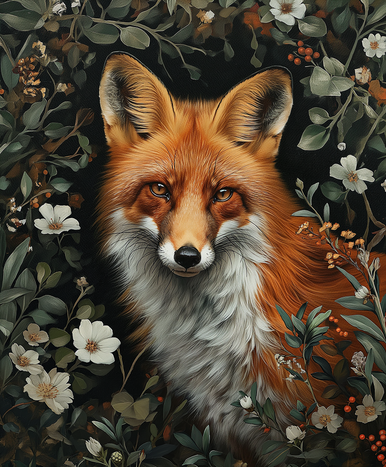 5D Diamond Painting Fox in the White Flowers Kit - Bonanza Marketplace