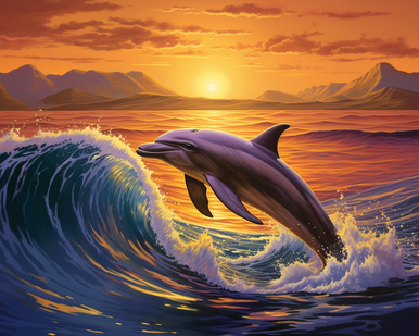 5D Diamond Painting Kit Dolphin Sunset Picture Square Round Drills