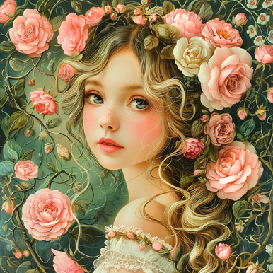 5D Diamond Painting Girl in Twining Flowers Kit - Bonanza Marketplace