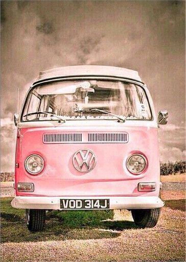 pink volkswagen hippie van