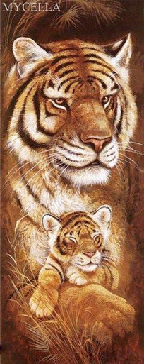 5D Diamond Painting Three White Tiger Cub Moon Kit